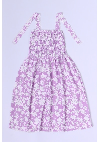 Kız Çocuk Askılı Elbise Çiçek Desenli B35 Hcm00119 Lila - Pembe