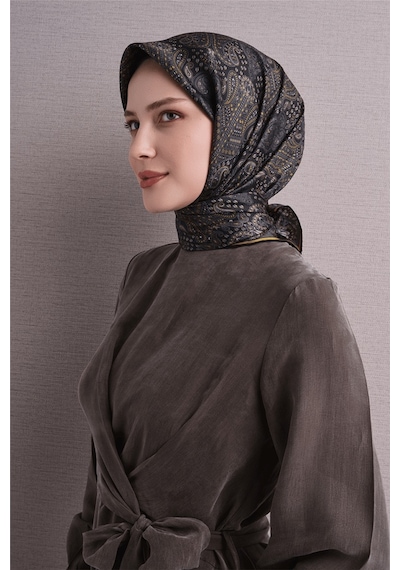 Armine İpek Eşarp 2027 Kış - 9631-32 Siyah Sarı Twill