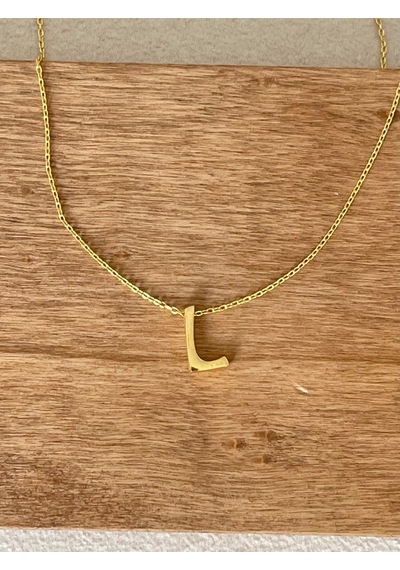 925 Ayar Gümüş Gold Renk L Harfi Kolye Harfli Kolye 45cm