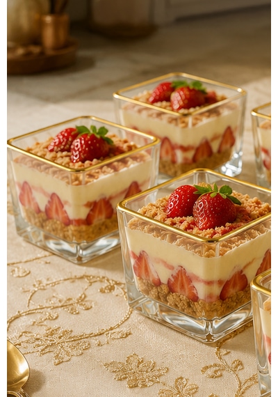 Porsima 13878-1 Vanes Prizma Gold Yaldızlı 6'lı Cam Kare Kase Seti 250 Ml Tatlı, Puding, Magnolia Ve Çerez Sunum Kasesi