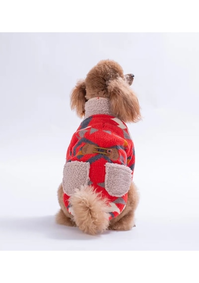 Pawstar Kırmızı Chicago Ethnic Weave Küçük Irk Köpek Pofuduk Ceket