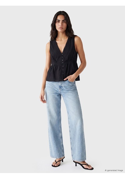 Lcw Vision Siyah V Yaka Dantel Detaylı Peplum Bluz