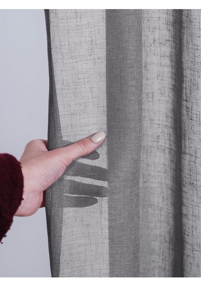 Gri Keten Görünümlü Düz Ekstraforlu Tül Perde, 250x250 Cm Çok Renkli