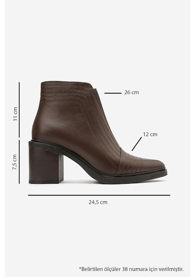 Luvi Shoes Lemma Kahverengi Cilt Hakiki Deri Lastik Detaylı Kadın Kalın Topuklu Bot