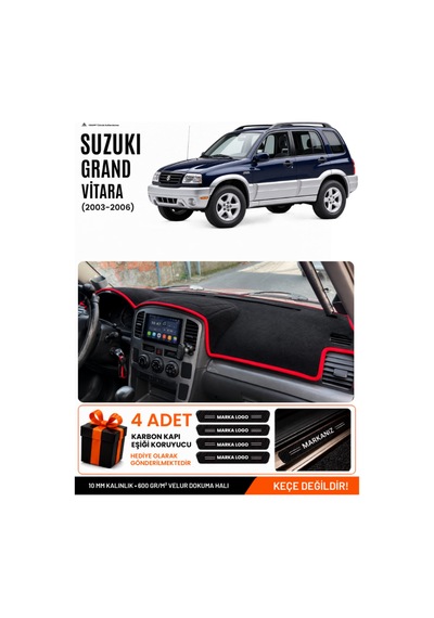 Suzukı Grand Vitara 2003-2006 Uyumlu Torpido Örtüsü, Torpido Kılıfı - Siyah Kırmızı