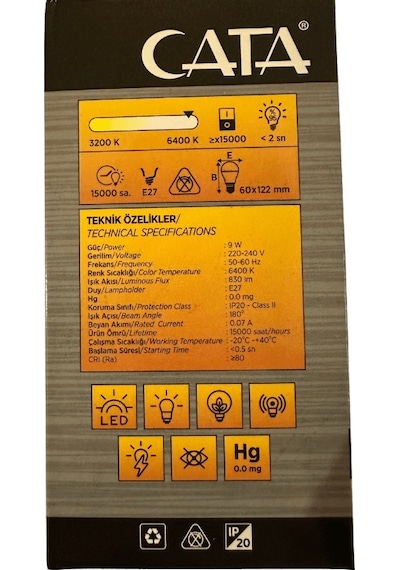 Cata Ct-4229 9w 6400k Beyaz Işık E27 Duylu Şarjlı Led Ampul 8 Adet