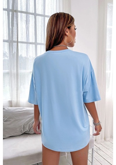 Uyguntarz Palm Springs Baskılı Oversize Unisex T-shirt Bebe Mavisi