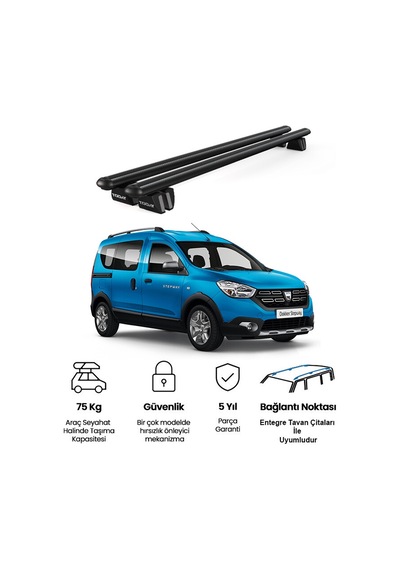 Pençe Dacia Dokker Stepway 2012 Ve Sonrası Uyumlu Siyah Ara Atkı Port Bagaj Tavan Barı