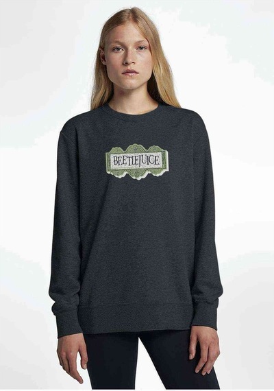 Beetlejuice Logo Baskılı Füme Antrasit Kadın Sweatshirt