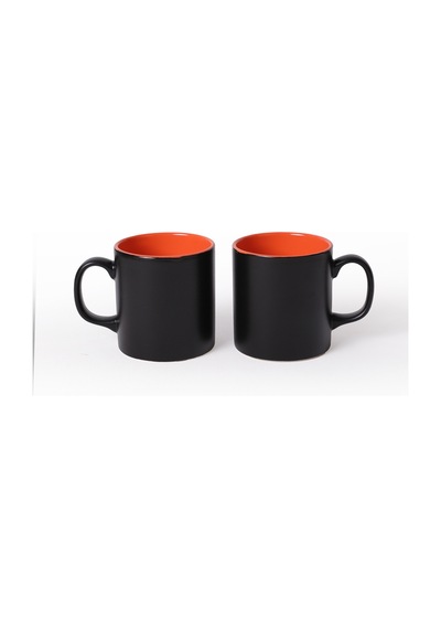 Keramika Mat Siyah / Turuncu Silindir Kupa 10 Cm 2 Adet