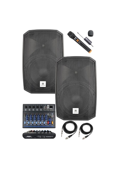 Maxword Maxi-12a-mixer Set 2 Adet 12 İnç Aktif Hoparlör Mikser Ve Mikrofon Ses Sistemi 1200w + 1200w