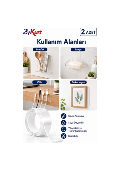 Sabitleme Bandı Seti Çift Taraflı Nano Bant Güçlü Yapışkanlı Montaj 2 Adet
