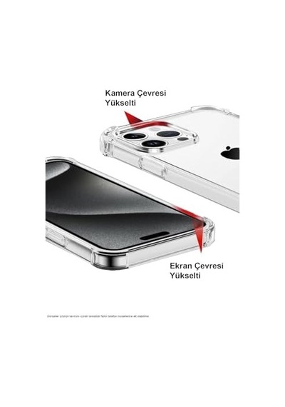 Apple İphone 15 Plus Kapak Kamera Bölümü Açık Antişok Airbag Köşe Korumalı Silikon Şeffaf Kılıf 50 x 22