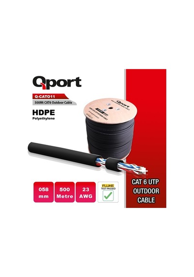 Qport 500metre Cat6 Utp 23awg Siyah Outdoor Makaralı Kablo Q-cato11