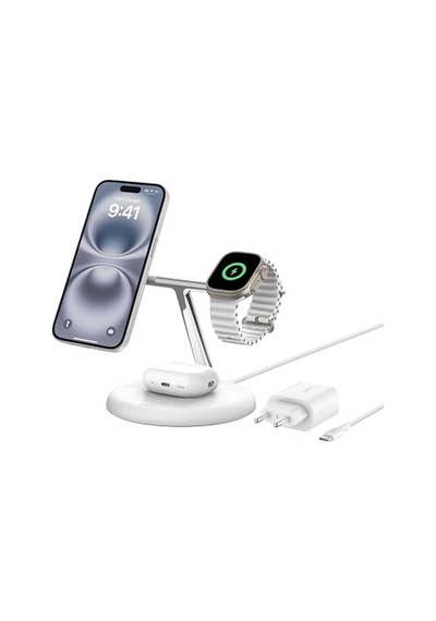3-ın-1 Charger With Qi2 For 17 16 15 14 13 And 12 Airpods Uyumlu  Magnetically Charges 12 To 17 Models Up To 15w