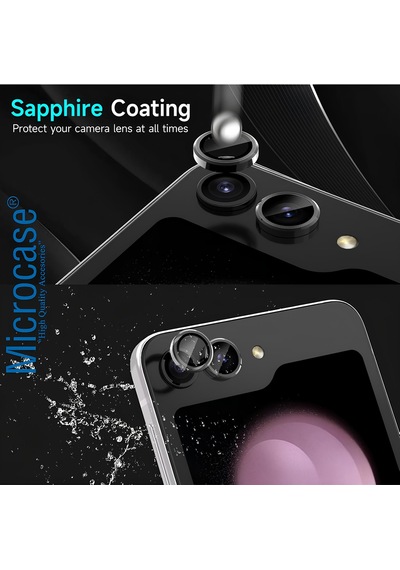 Ennar Samsung Uyumlu Galaxy Z Flip 6 Metal Çerçeveli Kamera Tam Koruma Lensi Siyah