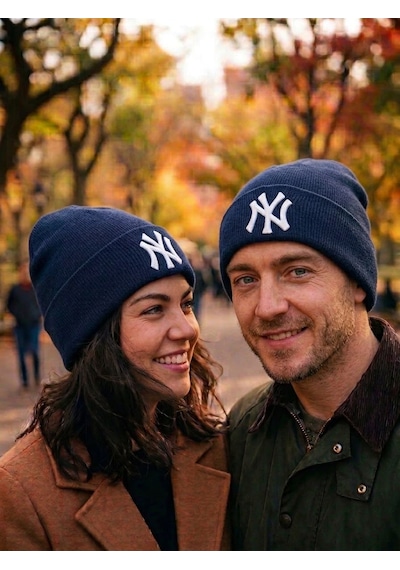 Hamze Ny New York Nakışlı Unisex Pamuklu Akrilik Kışlık Bere Lacivert