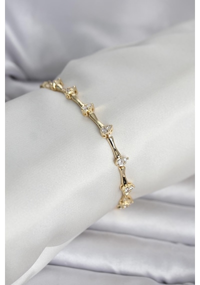 Pirinç Gold Renk Damla Model Zirkon Taşlı Kadın Bileklik Çok Renkli 48222660
