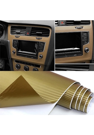 Karbon Fiber Folyo Hava Kanallı Araç Döşeme Kaplama Folyosu Gold Altın Sarısı 30 Cm X 1 Metre