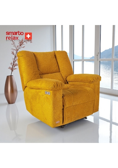 Smarto Relax Tv Koltuğu Porto Comfort Elektrikli Sırt Dayanağı Kontrol Panelli Ergonomik Bukle Polyester Sarı Dekoratif Baba Koltuğu Sarı