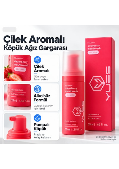 Yues Çilek Aromalı Alkolsüz Köpük Ağız Gargarası 55 Ml