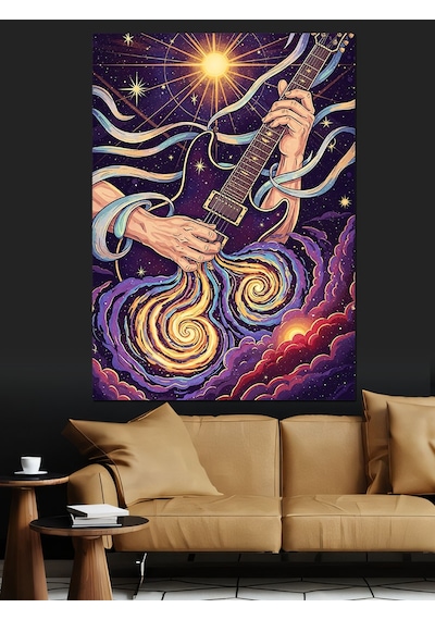 Soyut Mor Spiral Sanat Ve Gitarist Dekoratif Kanvas - Mdf Ahşap Tablo