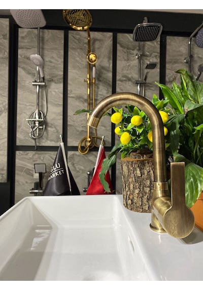 İsaoğlu Yapı Antik Gold Diamond Design Lavabo Bataryası Eskitme Lavabo Bataryası Gold