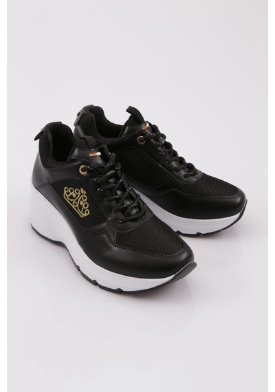 Dgn 62158 Kadin Kalin Taban Bağcikli Sneaker 62158-2027-R1534 Siyah