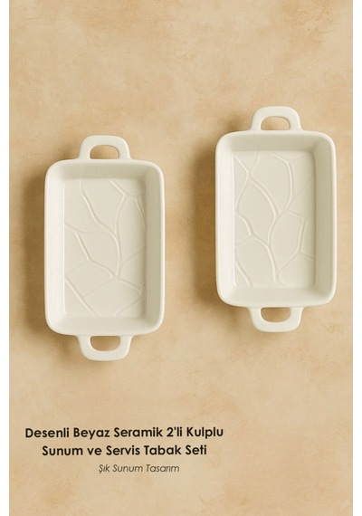 2 Li Kulplu Seramik Beyaz Sosluk Meze Çerez Meyve Sunum Tabağı Kahvaltı Seti Mıt1272 Beyaz