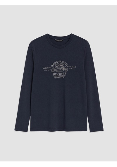 Lcwaıkıkı Classic Lacivert Bisiklet Yaka Baskılı Erkek Sweatshirt