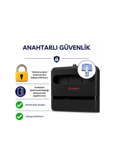 Mulpex Yarım Katlı Klozet Kapak Örtüsü Dispenseri Siyah Abs Plastik Kilitli 40x28x4,5 Cm