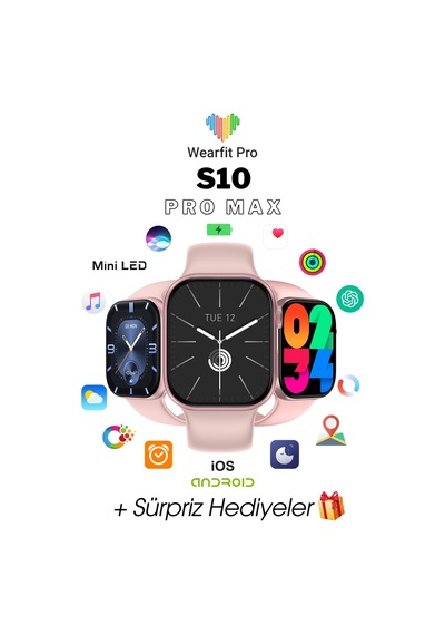 Wearfitpro Wearfit S10 Pro Max 7 Kordonlu Akıllı Kol Saati Miniled Ekran Rose Gold 45mm