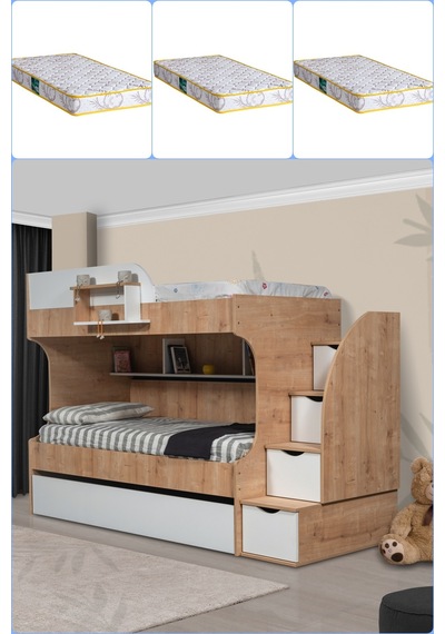 Ranza, Aura Yavrulu Ranza - 3 Adet Comfort Yatak Ceviz - Beyaz 90 x 200