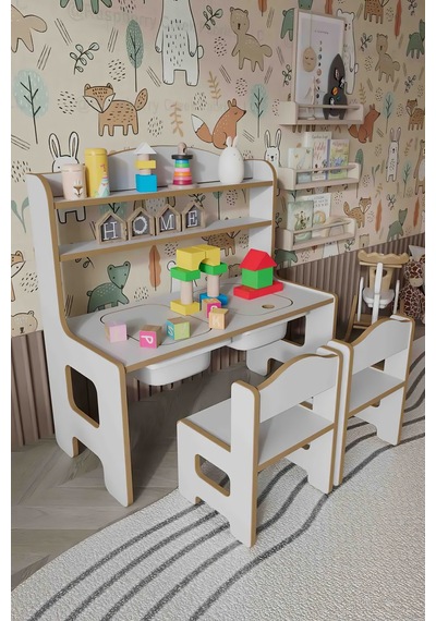 Swety Montessori Çocuk Masa Sandalye Seti Oyun, Boyama Ve Çalışma Masası 2 Sandalyeli