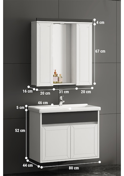 Çuha 80 Cm Beyaz-antrasit Gri Mdf Pk-109 Asma Banyo Dolabı Takımı Beyaz - Antrasit Çuha 80 Cm Beyaz-antrasit Gri Mdf Pk-109 Asma Banyo Dolabı Takımı Beyaz - Antrasit