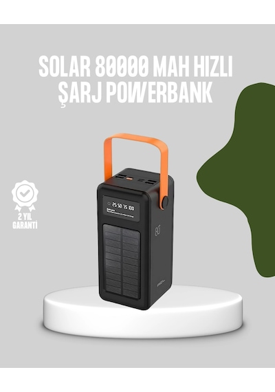 80000 Mah Solar Powerbank Göstergeli Fenerli Hızlı Şarj Taşınabilir Şarj Cihazı renkli