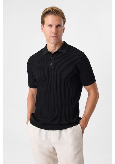 Back And Bond Regular Fit Siyah Düğmesiz Polo Yaka Triko Tişört