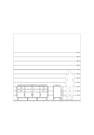 Hyperion Konsol 2 Raflı 6 Çekmeceli 4 Kapaklı 176x44x83 Çam-antrasit Antrasit