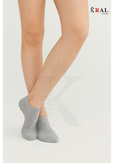 Kral Socks Kadın Pamuklu Terletmez 10'lu - 10 Çift Yazlık Görünmez Çorap Gri