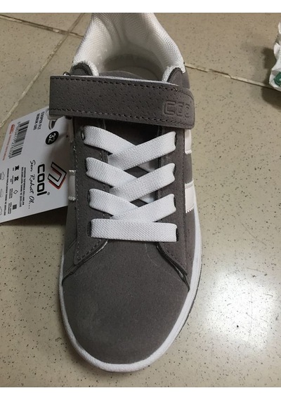 Cool Cooper Çocuk Bantlı Cilt Sneaker Spor Ayakkabı Nubuk Gri SİYAH-BEYAZ