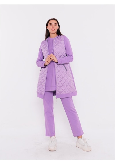 Bwest Minimal Kapitoneli Yelekli Spor Üçlü Takım - 70060 - Lila-28 Lila