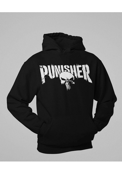 Sevbano Punisher Baskılı Unisex Oversize Hoodie Siyah