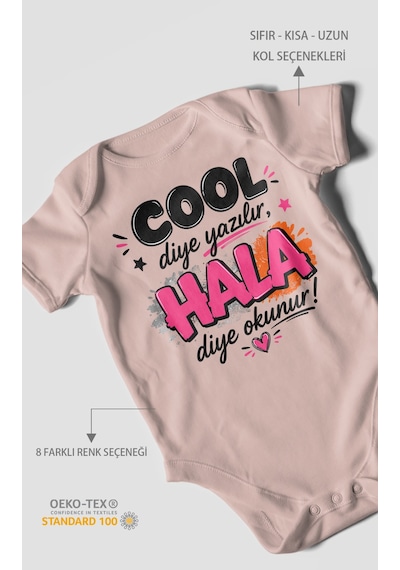 Morivokids Cool Diye Yazılır Hala Diye Okunur Kısa Kollu Bebek Body %100 Pamuk Pastel Pembe