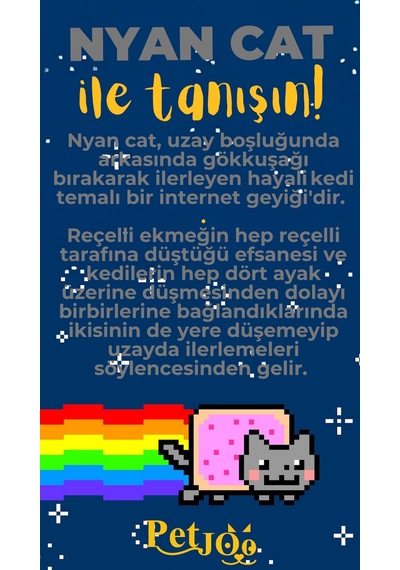 Petjoo 2.Nyan Cat Sarı-Gri Qr'lı Kedi Künyesi
