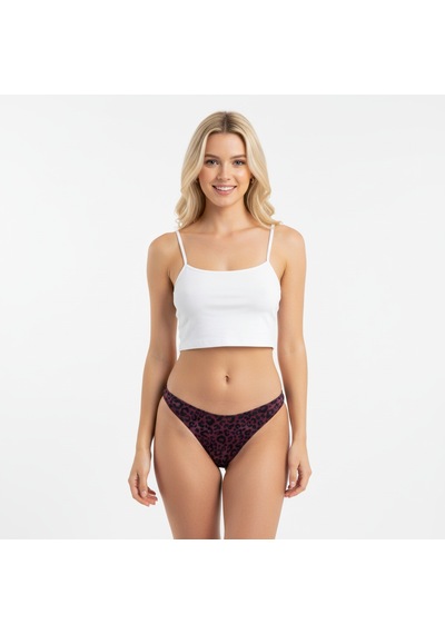 Bonbon Kadın Micro Polyester Desenli String Bb2111 Bordo Leopar