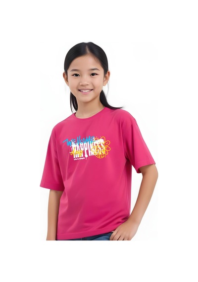 Fyk Kids Kız Çocuk Wellcome Happines Baskılı Tişört Fuşya
