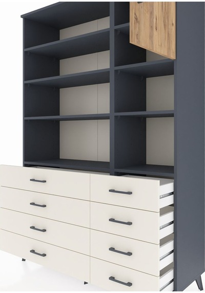 Hyperion Dolap 8 Raflı 8 Çekmeceli Tek Kapaklı 132x44x195 An... Antrasit