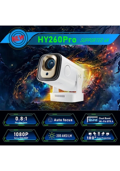 1080p Ev Sineması Projektörü Wifi 6 Otomatik Odaklam Mini Projeksiyon Cihazı Dahili Hoparlör