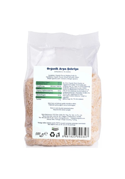 Ots Organik Arpa Şehriye 500 gr (Organik Sertifikalı, Pestisit Analizli)