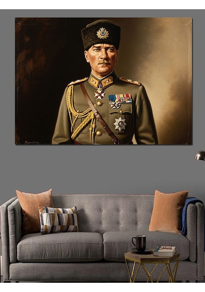 Askeri Üniformalı Mustafa Kemal Atatürk Portresi Dekoratif Kanvas - Mdf Ahşap Tablo